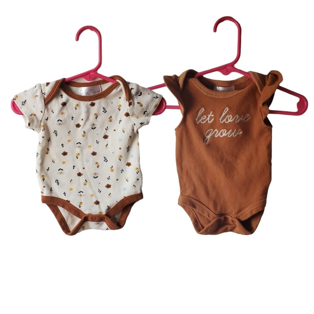 Bon Bebe Willow & Whimsy One Piece Bodysuit Baby Girl 0-3 Months Floral Brown